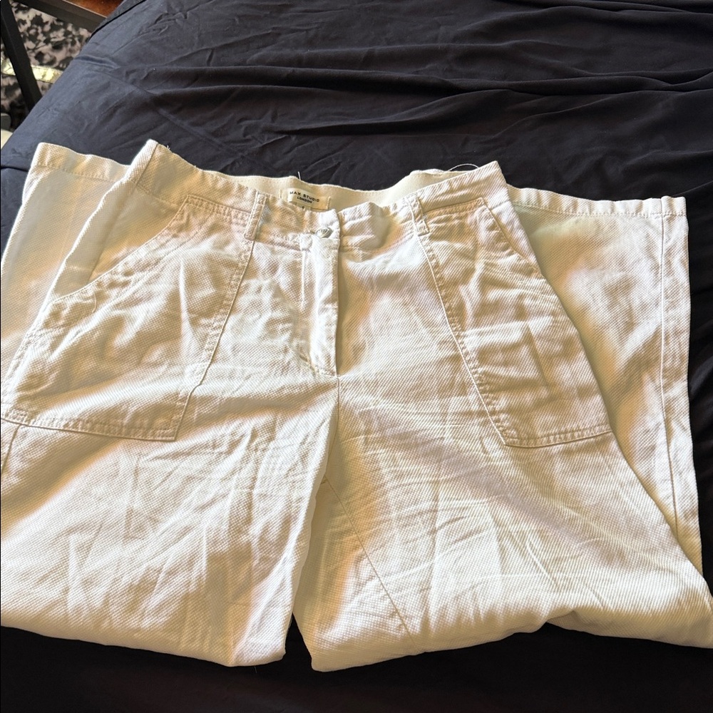 Max Studio Cream Textured Wide-Leg Pants